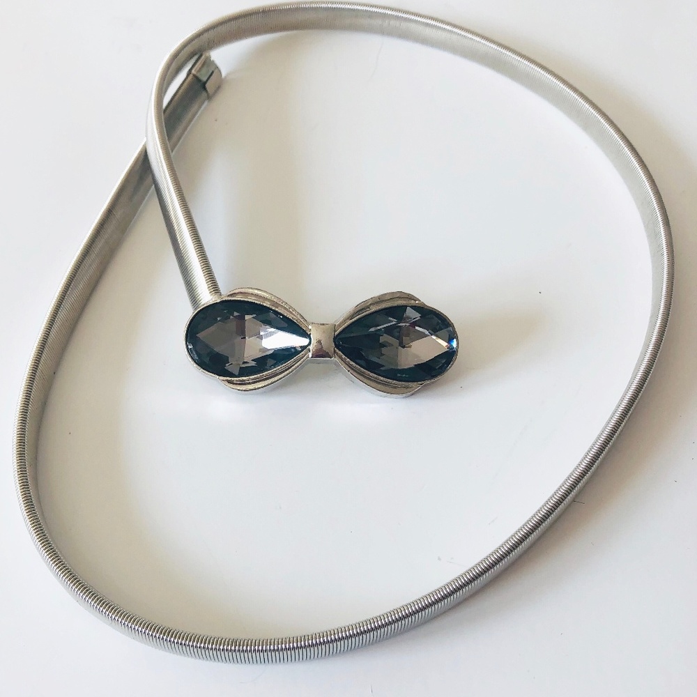 Bow Detail Elegant Silver Accent Belt with jewels